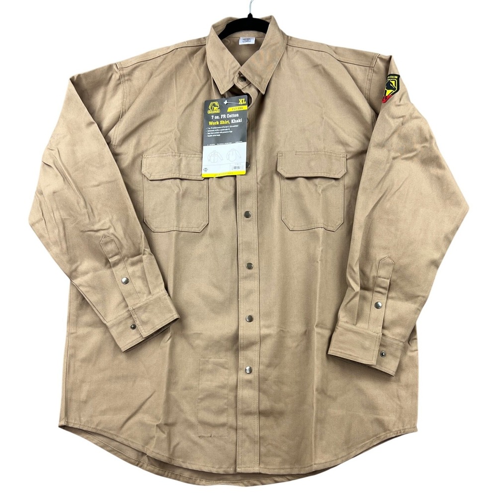 Black Stallion FR Work Shirt Mens XL Khaki NWT Flame Resistant Cotton FS7-KHK